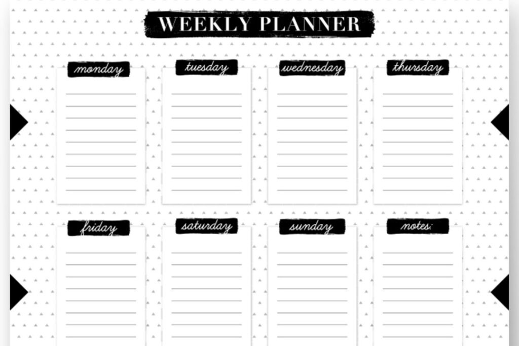 Une feuille avec un modèle de planning de semaine à customiser.