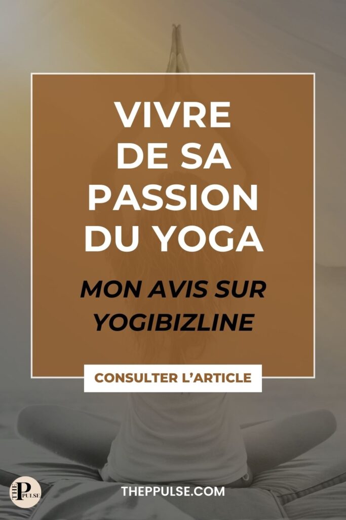 Un texte : Vivre de sa passion du yoga avec en fond une femme assise sur la plage les mains jointes vers le ciel.